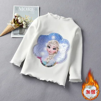 Fetițe de Iarnă Tricou cu Maneca Lunga Tricou cu Fleece Sequin Prinicess Elsa Tricouri Copii Topuri Baby Girl Moda Tinuta