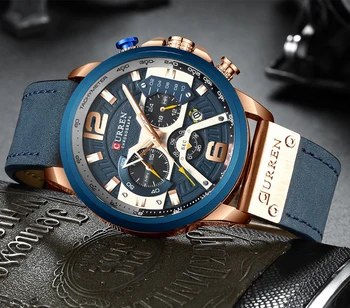 CURREN Casual Sport Ceasuri pentru Barbati Blue Top Brand de Lux Militare Piele Încheietura mîinii Ceas Bărbat Ceas Moda Ceas Cronograf