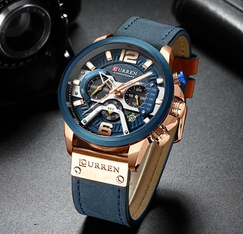 CURREN Casual Sport Ceasuri pentru Barbati Blue Top Brand de Lux Militare Piele Încheietura mîinii Ceas Bărbat Ceas Moda Ceas Cronograf