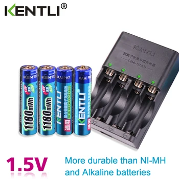 KENTLI 4 buc 1.5 v aaa 1180mWh baterie Reîncărcabilă Li-ion, Li-polymer baterie de Litiu + 4 sloturi AA AAA de litiu, Încărcător Inteligent