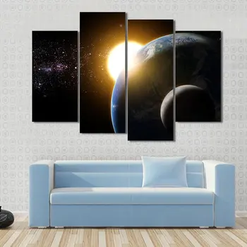 Pământul, Soarele și Luna, Calea Lactee 4 buc Bucati/seturi de Arta Panza Tablouri Canvas HD Decoratiuni Pentru Casa de Perete de Arta, Printuri Canvas\A435