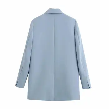 Uscat ins blogger de moda dublu rânduri supradimensionat vintage albastru sacou pentru femei sacou mujer 2020 femei blazere și jachete bluze