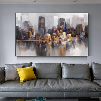 Arta Abstractă Oraș Clădire Ploaie Barca Poze Panza Pictura Moderna De Decorare Perete Imagine Pentru Camera