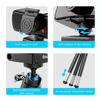 Essager C3 Full HD 1080P Webcam Pentru PC si Laptop Autofocus USB WebCamera Cu Microfon Rotativ Camera Web Pentru Youtube