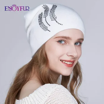 ENJOYFUR Pălării de Iarnă Pentru Femei Gros Căptușeală Cald Pietre Căciuli Pălărie de sex Feminin Brand Lână Angora Capace Pentru Doamna