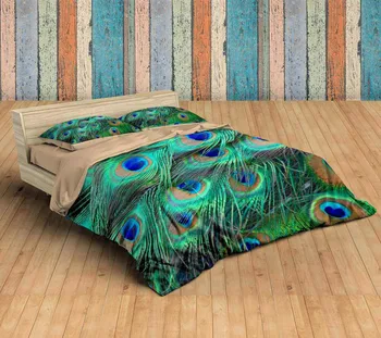 Pene de păun Carpetă Acopere cu fata de perna cu verde Set de lenjerie de Pat Boem lenjerie de pat 3pcs set de lenjerie de pat pentru copii