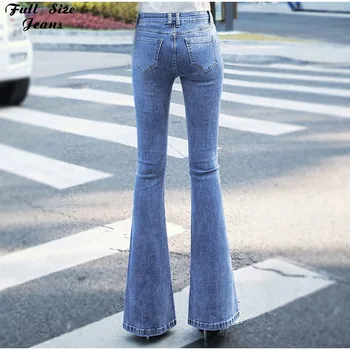 Plus Dimensiune Extra Lungi Pocket Flare Jeans Pantaloni 2XL Femei Vintage Albastru Mijlocul Talie Largi Picior Sexy Bell-Bottom Long Pantaloni din Denim