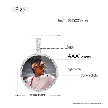 Fierbinte Personalizate Foto de Mari Dimensiuni Pandantiv Rotund Colier Personalitate Bărbați Bijuterii Hip Hop 4mm Tenis Lanț de Cubic Zircon Aur Argint Cadou