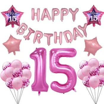Spaniolă Mis Gutui Balon mea Fifteen15th ani la petrecerea de ziua baloane decor numărul 15, Fata roz la mulți ani baloon