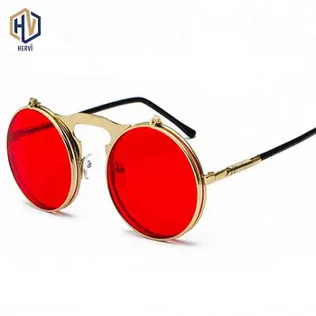 Vintage Steampunk Flip ochelari de Soare Retro de Metal Rotund Cadru Ochelari de Soare pentru Barbati Femei de Brand Designer de Cerc Ochelari Oculos