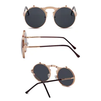 Vintage Steampunk Flip ochelari de Soare Retro de Metal Rotund Cadru Ochelari de Soare pentru Barbati Femei de Brand Designer de Cerc Ochelari Oculos