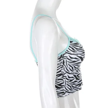 ArtSu De Vară 2020 Zebra Patten Casual Rezervor Topuri Pentru Femei De Moda Streetwear Marginea Dantelă Bretele V Gât Sexy Crop Top Club