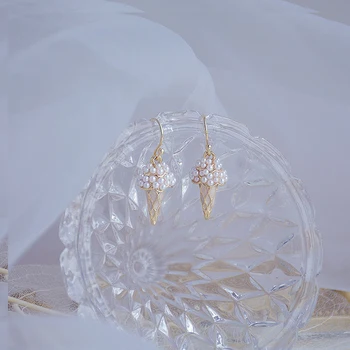 Coreeană Textura Delicata Complet Perla inghetata Cercel Drăguț Creative 14K Aur Adevărat Drop Cercel Minimalist Mici Brincos Bijuterii