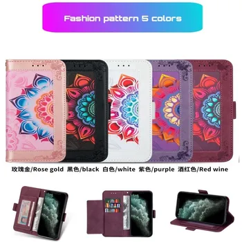 Piele Caz Pentru iPhone 12 Mini 11 Pro X XR XS Max SE 2020 6 6s 7 8 Plus de Moda 3D Model Mandala Wallet Flip Card Capacul suportului