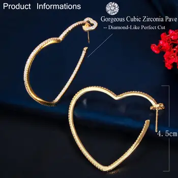 CWWZircons Nou la Modă Alb Cubic Zirconia Culoare Aur Galben de Dragoste în Formă de Inimă Mare Hoop Cercei pentru Femei Bijuterii Cadou CZ799