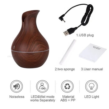 Fuxuan umidificator electric cu ulei de aroma difuzor cu ultrasunete lemn umidificator de aer USB mini rece de ceață filtru de lumini cu LED-uri pentru biroul de acasă