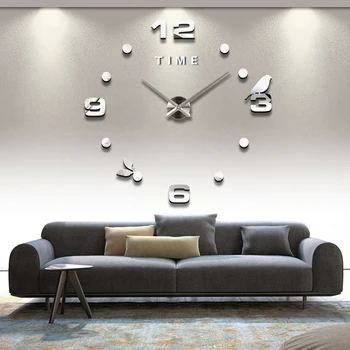 Acrilice Mare 3D Ceas de Perete cu Design Modern Tăcut Păsări autoadezive Digital DIY Ceas de Perete Autocolant pentru Camera de zi Decor