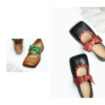 Artmu Original Retro Dulce pentru Femei Pantofi Deget de la picior Pătrat de Fluture nod Plat Pantofi din Piele lucrate Manual Pantofi 1812-02