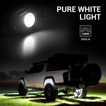 MICTUNING LED Lumina Stâncă 4 Păstăi Alb Impermeabil LED Neon Underglow Lumina cu Cabluri Auto pentru Camioane ATV-UTV SUV Offroad Barca