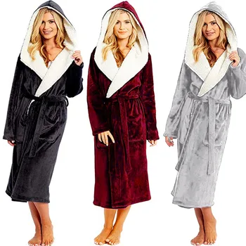 Femei Iarna Culoare Solidă Sleepwear Doamna De Pluș Prelungit Șal Halat De Baie Acasă Haine Cu Mâneci Lungi Halat De Homewear 2020 Пижама