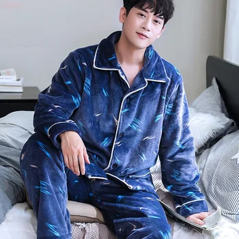 H5902 Moda Pijamale Barbati Plus Gros Coral Catifea Coreean Îmbrăcăminte De Noapte Set De Toamna Iarna Vrac Casual Pijamale Acasă Haine