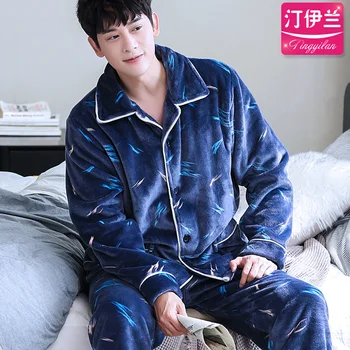 H5902 Moda Pijamale Barbati Plus Gros Coral Catifea Coreean Îmbrăcăminte De Noapte Set De Toamna Iarna Vrac Casual Pijamale Acasă Haine