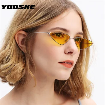 YOOSKE Ochi de Pisica ochelari de Soare pentru Femei Brand de Moda Desinger de Epocă Mici Ochelari de Soare Cadru Metalic Bărbați Ochelari de protecție Ochelari Galben