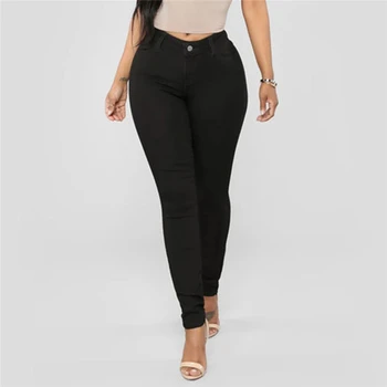 Femei Skinny Mare Întindere Blugi Casual Culoare Solidă Pantaloni de Creion de Vânzare la Cald de Înaltă Talie Pantaloni Pentru Femeie
