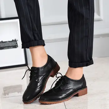 LIHUAMAO PU piele pantofi oxford pentru femei apartamente dantelă sus rotund toe derby-ul adidas birou doamnă petrecere pantofi casual slip on mocasini