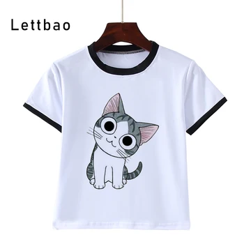 Copii Fete pentru Copii Haine cu Mânecă Scurtă T-Shirt pentru Copii Toddler desen Animat de moda cat de Imprimare Camiseta Fata Topuri Tricouri