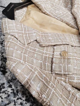Epocă De Aur Cu Un Singur Buton Sacou De Tweed Coat 2019 Toamna Iarna Moda Buzunare Carouri Îmbrăcăminte Exterioară Pentru Femei Casual Casaco Femme