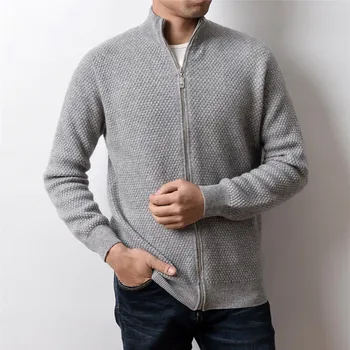 Pur capră lână cașmir ananas cereale tricot barbati smart casual cu fermoar cardigan pulover haina S-2XL