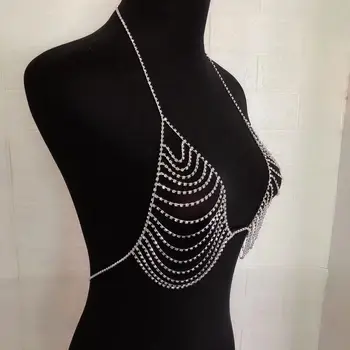 Moda sexy ciucure de tenis lanț waterRhinestone lanț de corp sling femei strălucitoare de cristal bijuterii lenjerie Bikini Sutien talie lanț