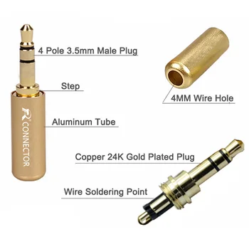100buc Mini Jack 3.5 mm 3 Pol de sex Masculin Plug Placat cu Aur Plug Tub de Aluminiu 3Pin 1/8