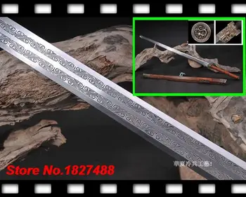6 Partea Oțel Mangan Sculptate Lama Hand-made Ascuțite margine Dublă Sabie Chineză Han Jian