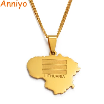 Anniyo de Culoare de Aur Lituania Harta Pandantiv si Lant Coliere pentru Femei/Bărbați Lietuvos Bijuterii Cadouri #012821