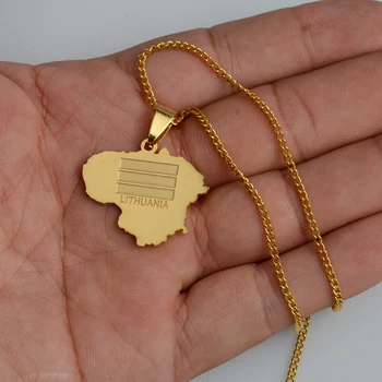 Anniyo de Culoare de Aur Lituania Harta Pandantiv si Lant Coliere pentru Femei/Bărbați Lietuvos Bijuterii Cadouri #012821