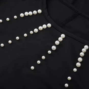 Feitong Black Pearl Ștrasuri Din Mărgele Rochie De Petrecere Doamnelor Solidă Rochie Bodycon Mini Iarna Cu Maneca Lunga Pentru Femei Rochie Eleganta Scurta