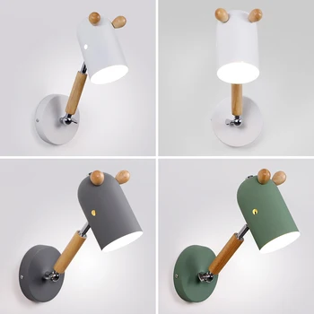 Nordic Moderne Lampă de Perete Macaron Desene animate Lumini de Perete Reglabil Agățat de Perete de Lumină Lectură Dormitor din Lemn, Lămpi de Perete E27 90-260V