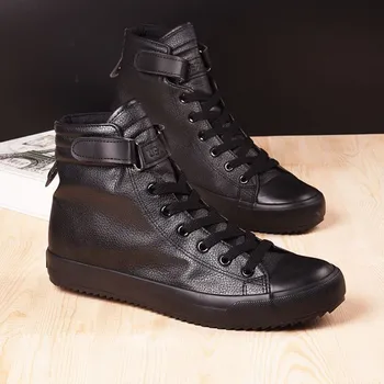 Moda Alb-Negru High Top Adidași Bărbați Ghete Confort Dantela Sus Pantofi Barbati din Piele Casual Hip Hop Pantofi pentru Barbati Formatori