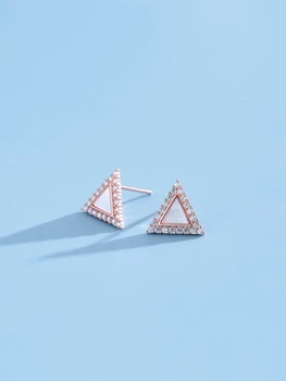 SILVERHOO Geometria Triunghiului Alb Shell Cercei Stud Pentru Femei Argint 925 Bijuterii Spumante de Cristal Zircon Cercel