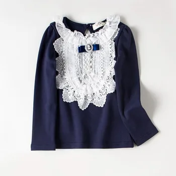 Toamna Fete Drăguț Lace T-shirt Copii Costum Moda Arc Topuri Tricouri Bumbac Tricouri Copii Haine