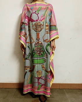 Lungime 130cm Bust 130 cm elegant de mătase imprimate Caftan lady rochii Stil Liber Dashiki Africane Musulmane femeile rochii lungi