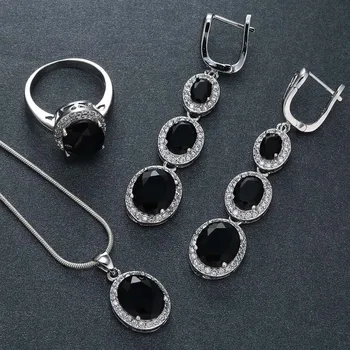 Negru Cristal Cercei Inele Coliere Seturi de Culoare Seturi de Bijuterii pentru Femei Bijuterii de Nunta de Lux 3PCS Seturi de Bijuterii Z5Z013