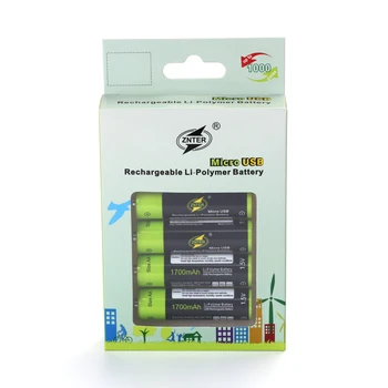 Original ZNTER AA 1.5 V 1700mAh Baterie Reîncărcabilă USB Reîncărcabilă Litiu-Polimer Baterie de Încărcare Rapidă prin Cablu Micro USB