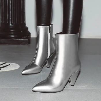 DORATASIA Uri Sexy Femei Toc cui Chelsea Pantofi Solide Toamna Design Cizme Femei cu Fermoar Glezna Cizme a Subliniat Toe