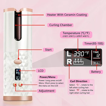 LCD Automată Bigudiu de Păr Rotativă Ondulator Ceramic Profesional Încălzire Stick de Păr Portabil de Aer Spin Curl Pentru Tipul de Par