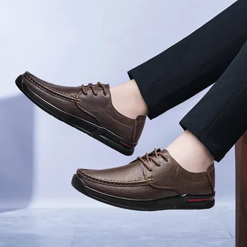 Barbati din Piele Pantofi de Lux de Conducere Pantofi Mocasin de Bună Calitate Dantelă-Up Solid maro Negru Plus Dimensiune Mare 38-47