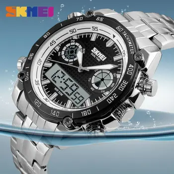 SKMEI Moda Ceas Sport Barbati 3Bar Impermeabil Ceasuri de Lux din Oțel Inoxidabil Dual Display Ceasuri reloj hombre 1204