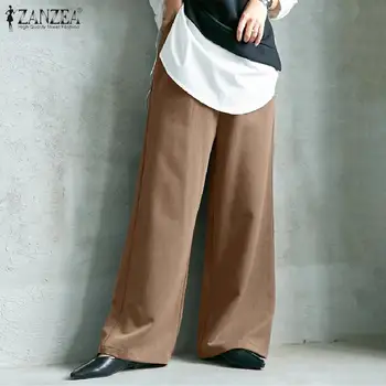 Femei elegante Pantaloni Largi Picior de Primăvară Pantaloni Lungi ZANZEA Elegant Doamnelor OL Munca Pantalon Solide în Vrac Harem Palazzo Streetwear